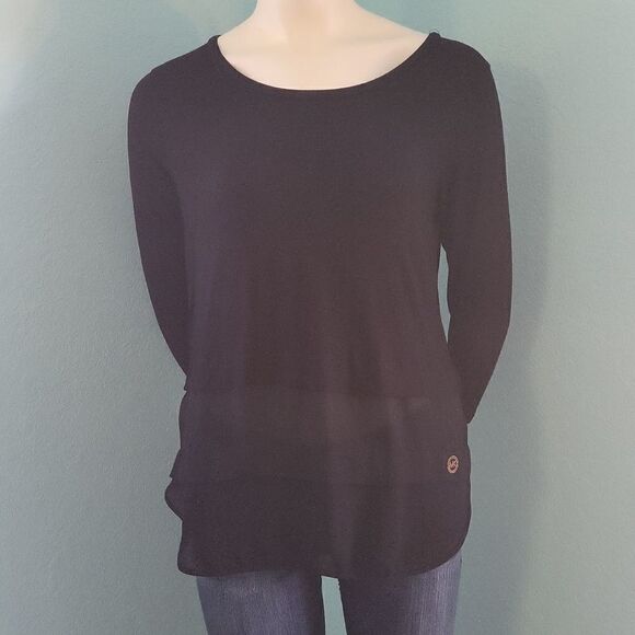 Michael Kors black layered 3/4 sleeve top - Picture 1 of 7